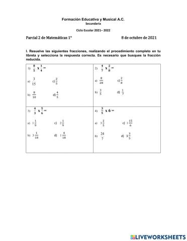 Multiplicación y División de Fracciones