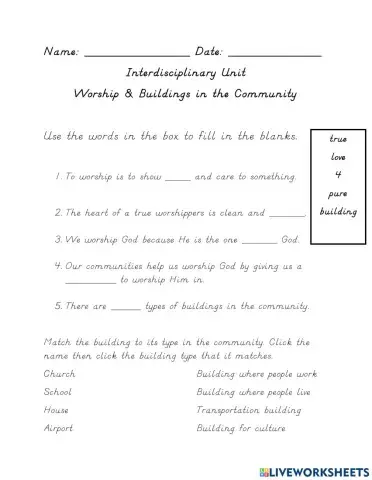 Worship & building in the Community