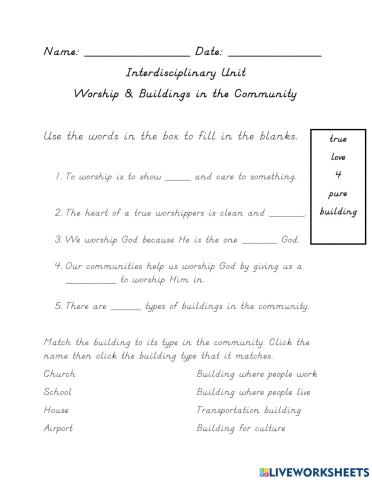 Worship & building in the Community