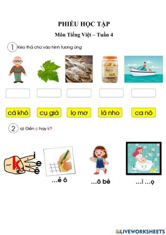 Phiếu Tiếng việt cuối tuần 4