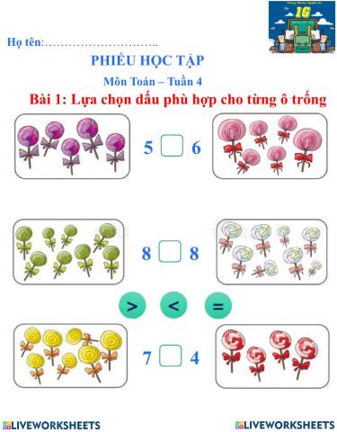 Toán lớp 1 tuần 4