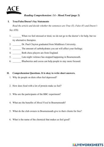 GEP 7A - 1A - Mood Food Reading