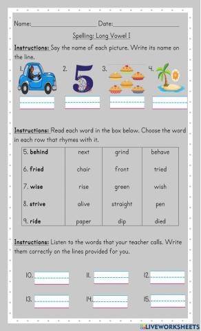 Long Vowel I Spelling Test