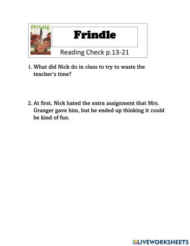 Frindle Reading Check p.13-21
