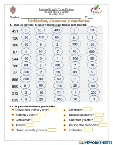 Unidades, decenas y centenas