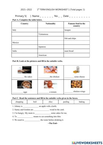 P5 English Worksheet 1
