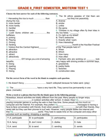 Grade 8-first semester-midterm test 1