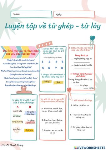 Luyện tập về từ ghép - từ láy