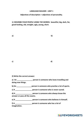 Adjetives of description and personality