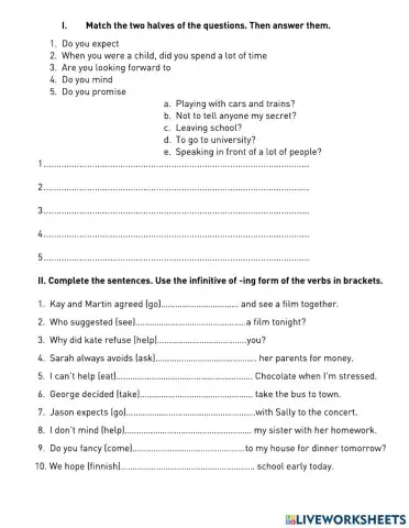 Verb+ infinitive- -ing form