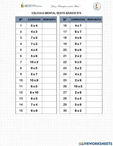 Cálculo mental N°8