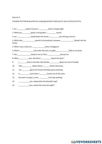 Exercise 4  and 5 (Simple Past VS Past Continuous)(2)