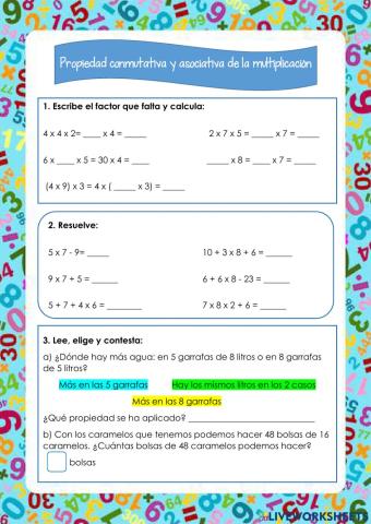 Propiedad conmutativa y asociativa multiplicación. Prioridad de la multiplicación