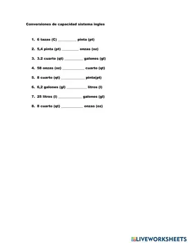 Conversiones sistema ingles capacidad