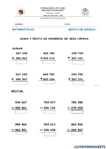 Sumas y restas sexto