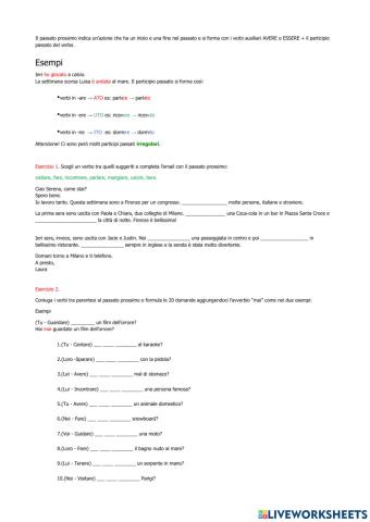 Esercizi col passato prossimo verbo AVERE