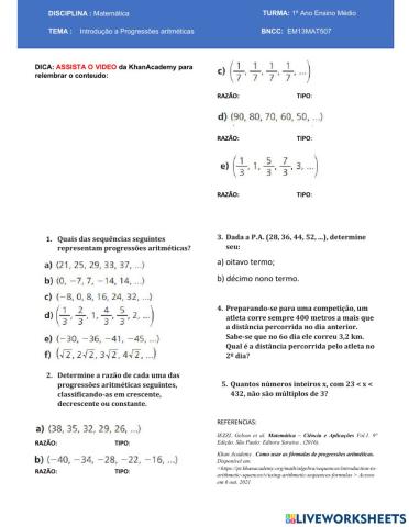 Introdução a Progressões aritméticas
