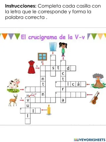 Crucigrama de palabras con V