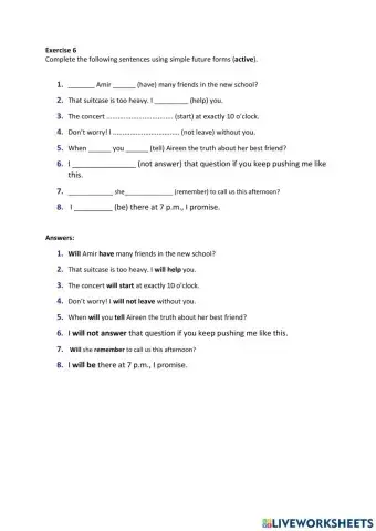 Exercise 6 and 7 Simple Future (Active and Passive)