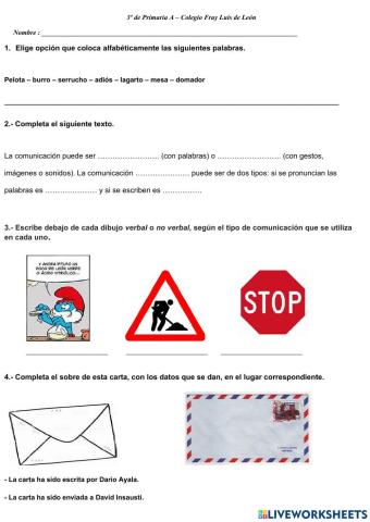 tema 1 de Lengua Española - 3º de Primaria A