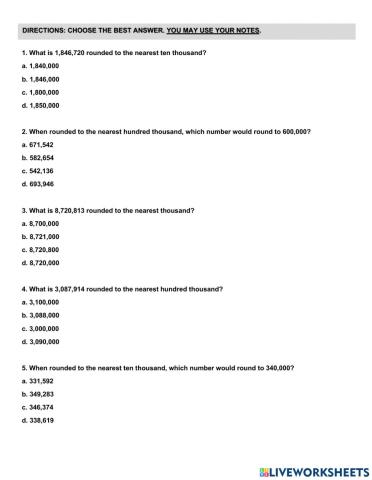 SOL 4.1 Rounding Whole Numbers