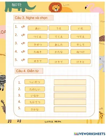 Bài tập Hiragana 1