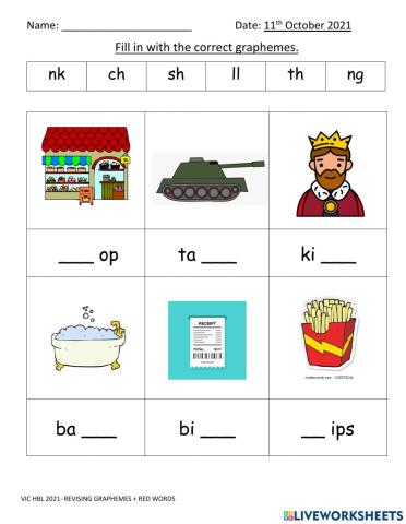 Revising graphemes and sight (red) words