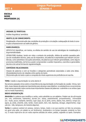 Pet 4- 7º ano  semana 4