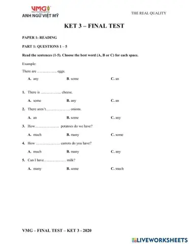 Ket 3 - final test - reading