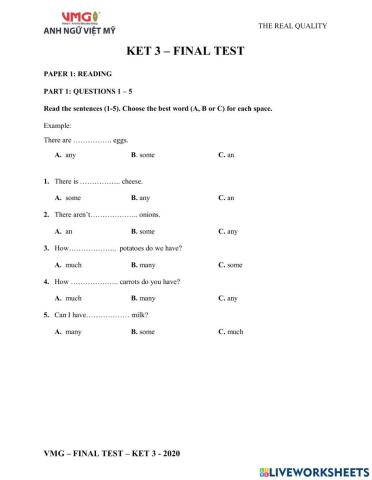 Ket 3 - final test - reading