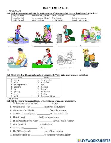 Unit 1 - Your Family - Vocabulary and Grammar review