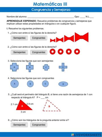 Problemas Congruencia y semejanza