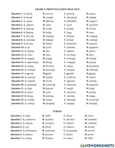 Grade 9- Pronunciation and Stress