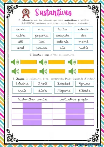 Clases de sustantivos o nombres