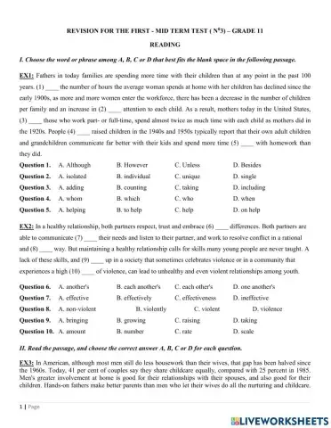 Revision for the first - mid term test ( n03) – grade 11