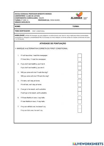 9°  ano -ROTEIIRO DE PONTUAÇÃO- 3° BIMESTRE