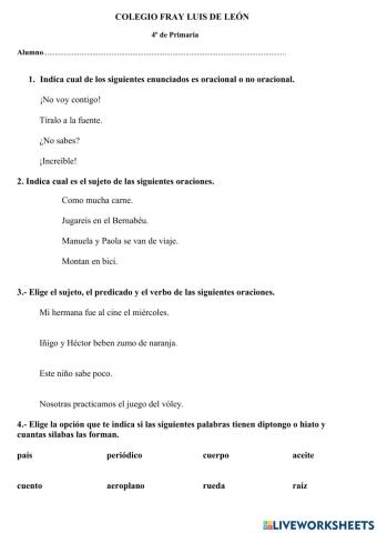 Tema 1 Lengua Española 4º Primaria