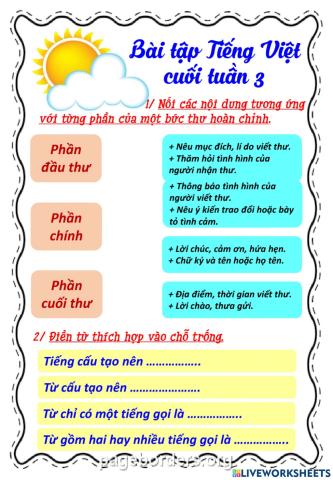 Bài tập Tiếng Việt 4 - cuối tuần 3