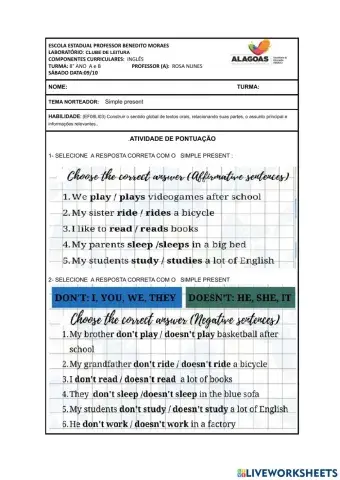 8°  ano -ROTEIIRO DE PONTUAÇÃO- 3° BIMESTRE