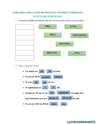 Unități perceptiv motrice temporale- Unități de timp-Ceasul