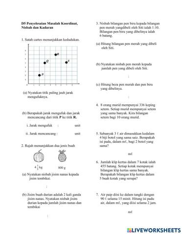 Matematik Tahun 5 : Penyelesaian Masalah Koordinat, Nisbah dan Kadaran