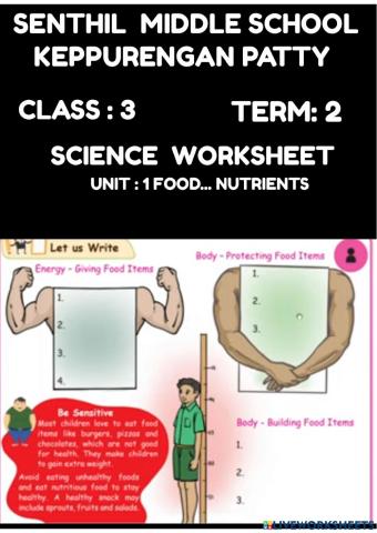 2 nd TERM : CLASS:3 :SCIENCE :UNIT:1  FOOD ..NUTRIENTS OF FOOD ITEMS..PREPARED BY ,R.KUMANAN, SENTHIL MIDDLE SCHOOL, KEPPURENGAN PATTY.
