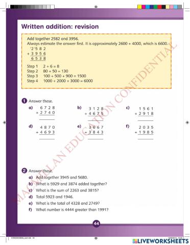 Maths 4A pages 44 (ex 1,2), 45 (ex 3,4), 46 (ex 1,2), 48 (ex 1)