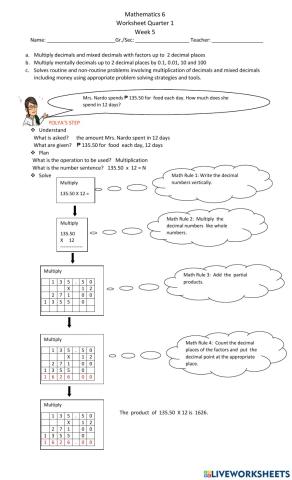 Multiplication of Decimals