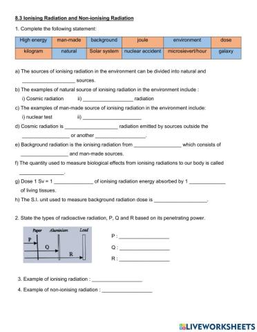 8.3 Ionising and non-ionising Radiation