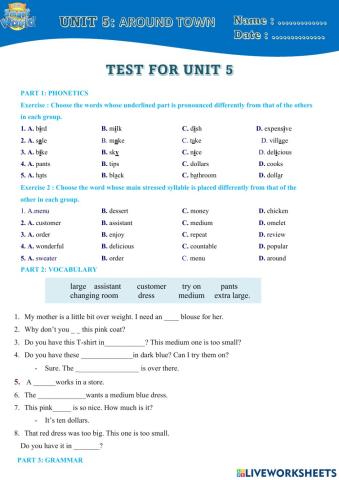 Test review Unit 5