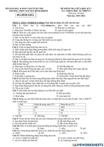 Kiểm tra giữa kì 1 khtn6