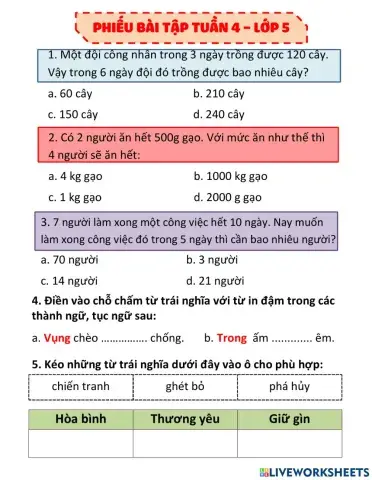 BT cuối tuần 4 - lớp 5