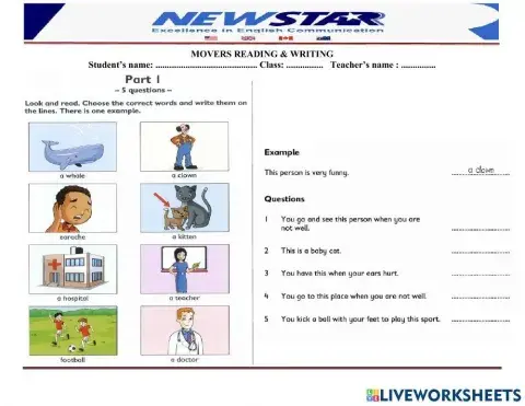 Movers Reading and Writing