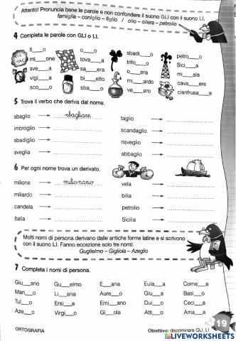 Suono GL - Nomi maschili e femminili - Pronomi personali